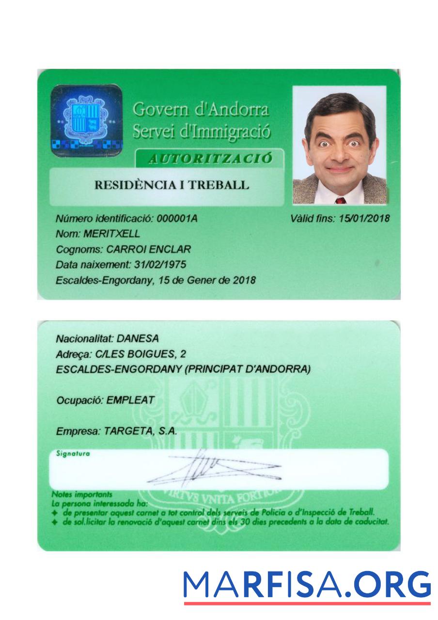 Realistic Andorra residence permit card download for verification